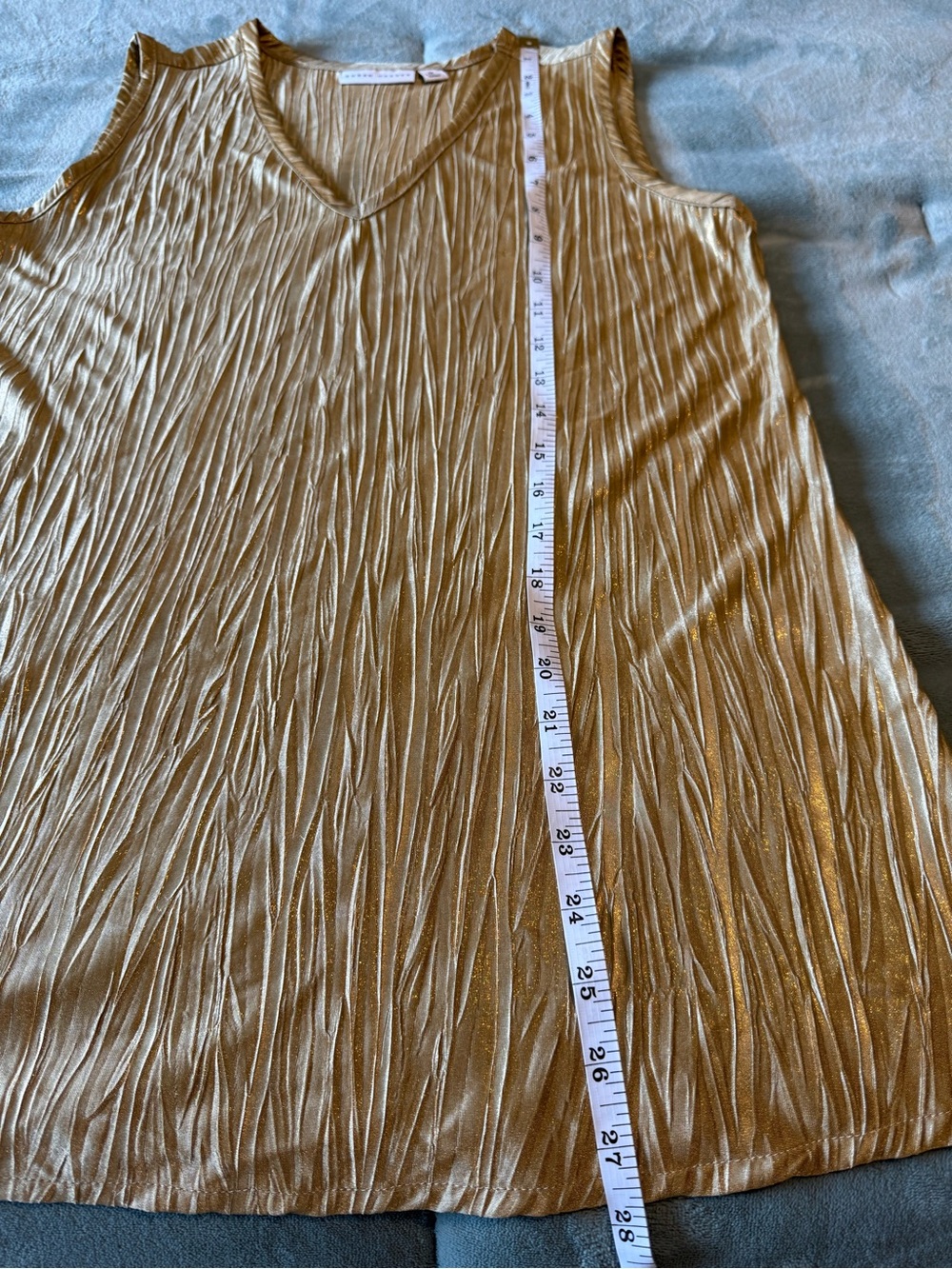 Susan Graver Metallic Pleated V-Neck Tank - Gold - Picture 6 of 7